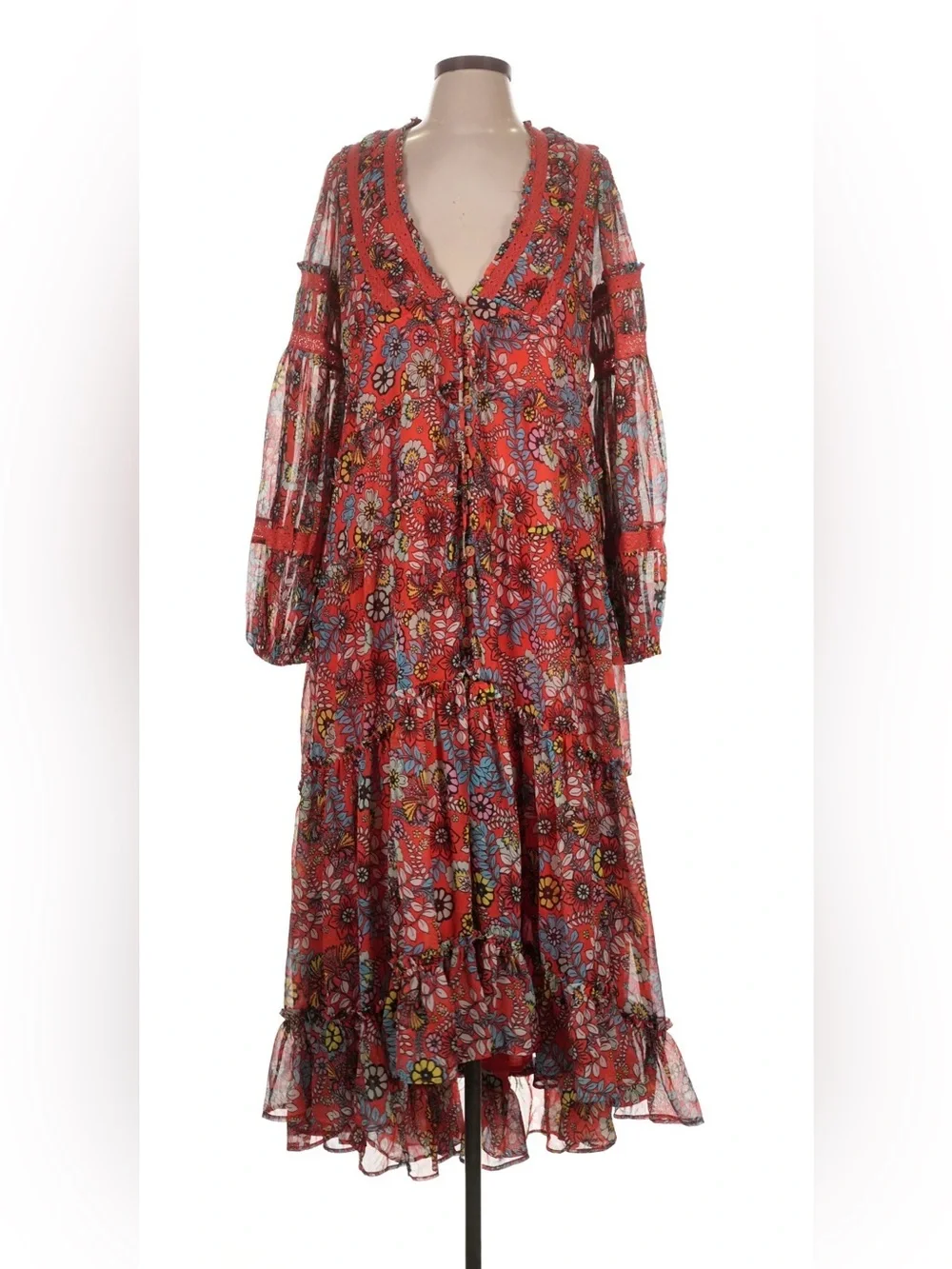 Free People Cassis Printed Chiffon Floral Maxi Dress Red Size Large